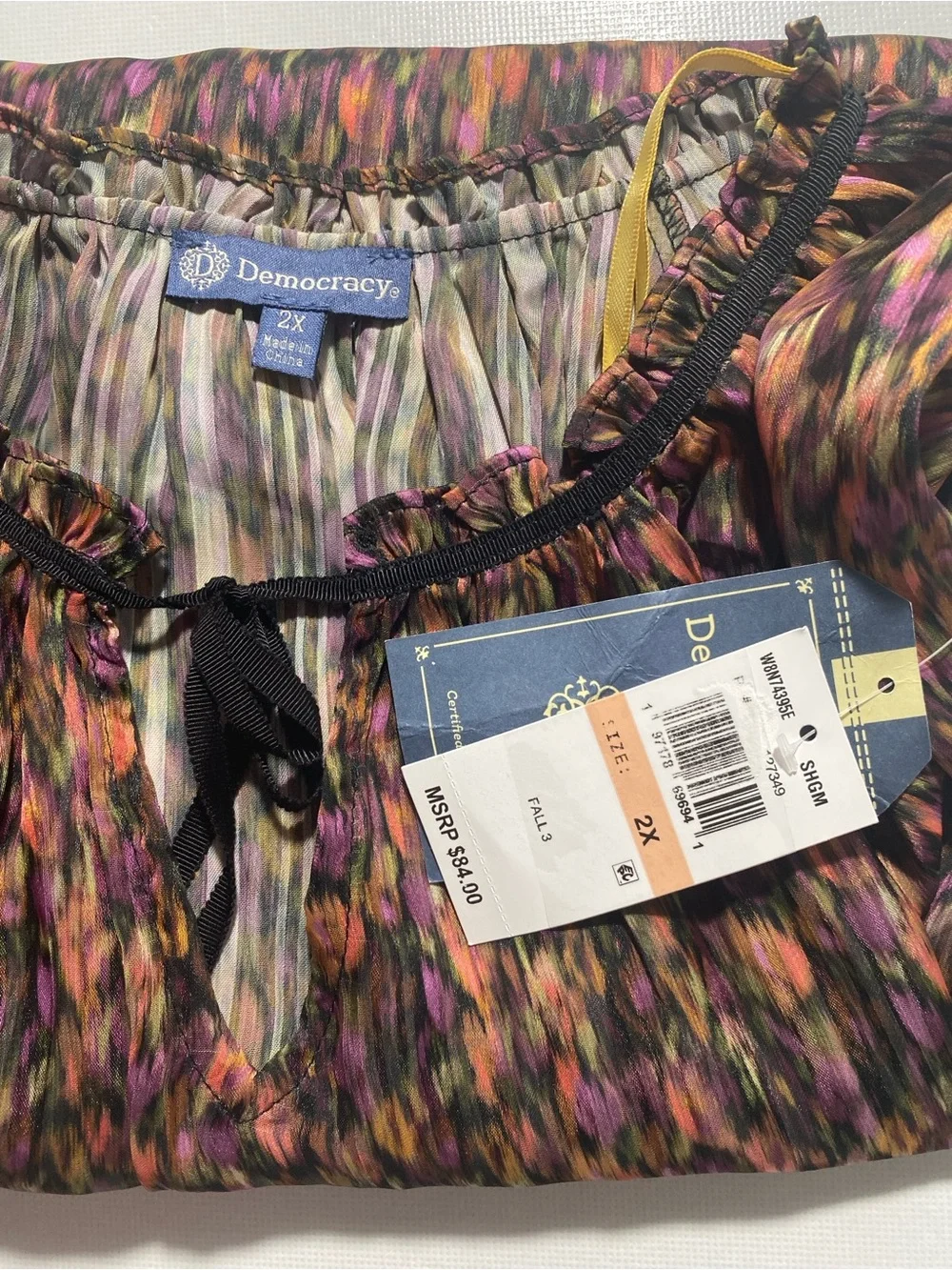 NEW Plus Sz 2X Democracy Floral Print V-Neck Long Smock Cuff Sleeve Blouse $84 - Picture 13 of 13